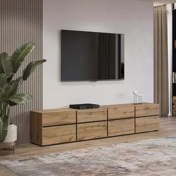 TV-enhet Cross 4 dører med 4 skuffer - Wotan eik - Svart - Møbler - TV- & Mediamøbler - TV benk & mediabenk