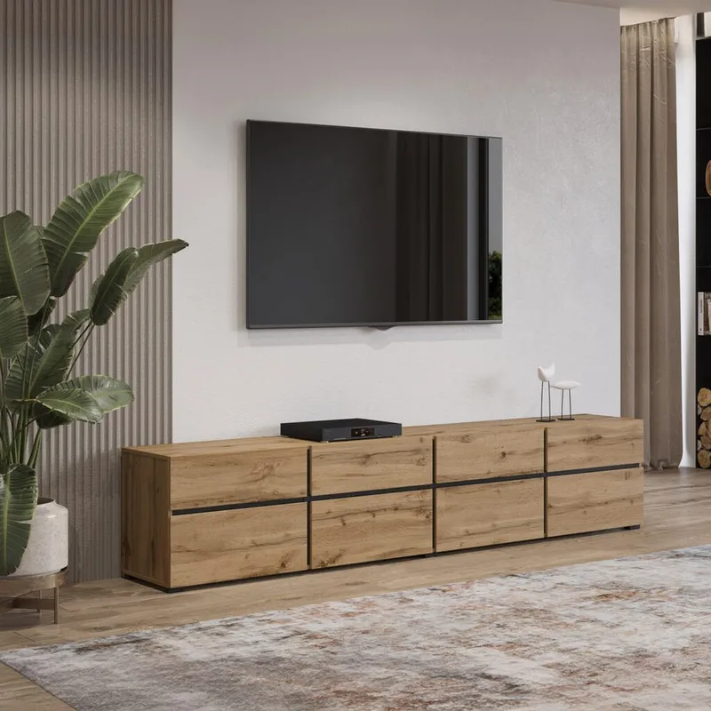 TV-enhet Cross 4 dører med 4 skuffer - Wotan eik - Svart - Møbler - TV- & Mediamøbler - TV benk & mediabenk