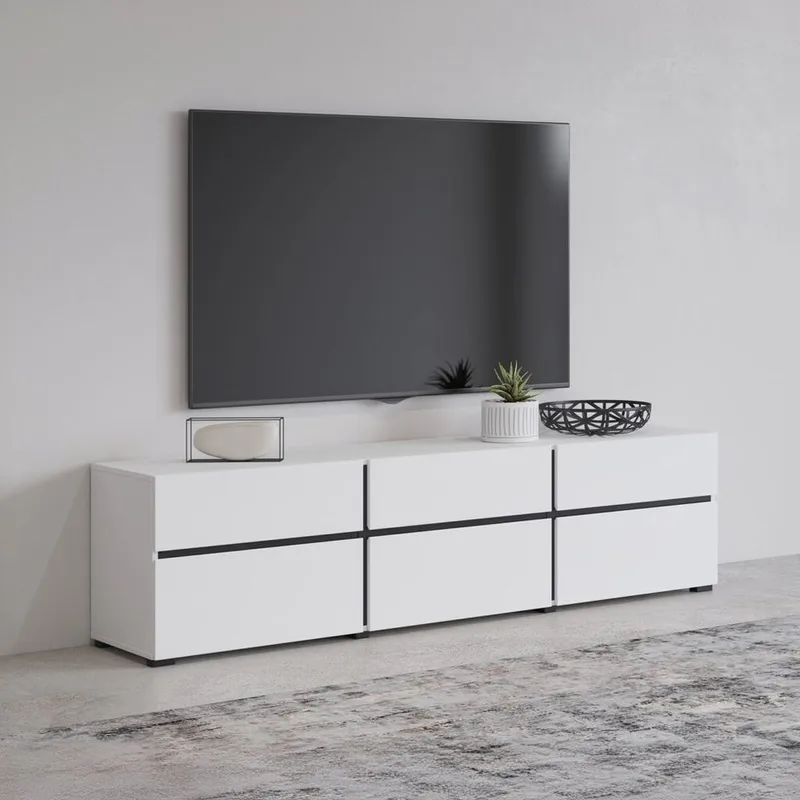 TV-enhet Kors 3 klaffer med 3 skuffer - Hvit - Svart - Møbler - TV- & Mediamøbler - TV benk & mediabenk