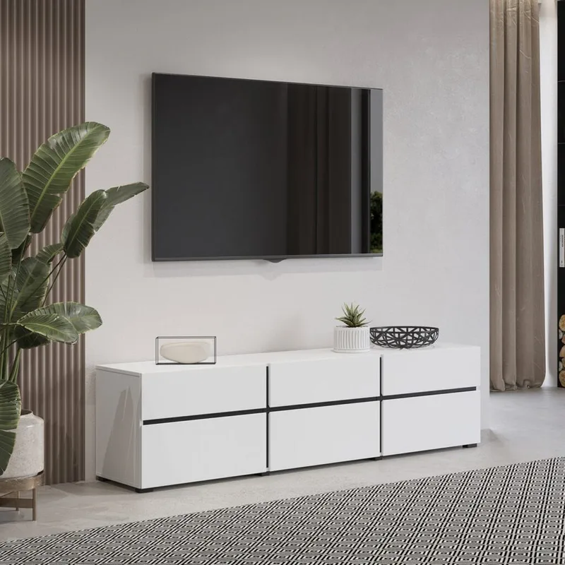 TV-enhet Kors 3 klaffer med 3 skuffer - Hvit - Svart - Møbler - TV- & Mediamøbler - TV benk & mediabenk