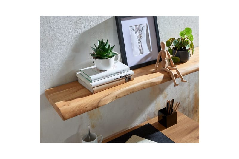 Tv-hylla Wohnling Vägghylla Wohnling träkant, massivt trä, flytande hylla, lantlig stil 100x26 cm - Oppbevaring - Hylle - Vegghylle