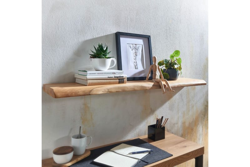 Tv-hylla Wohnling Vägghylla Wohnling träkant, massivt trä, flytande hylla, lantlig stil 100x26 cm - Oppbevaring - Hylle - Vegghylle