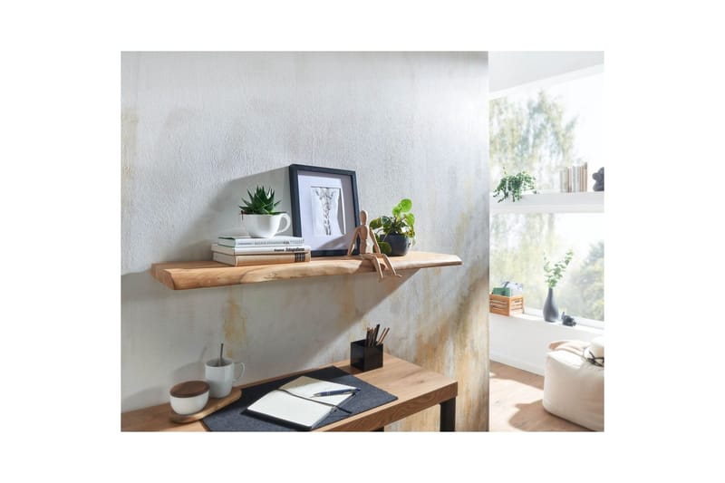Tv-hylla Wohnling Vägghylla Wohnling träkant, massivt trä, flytande hylla, lantlig stil 100x26 cm - Oppbevaring - Hylle - Vegghylle