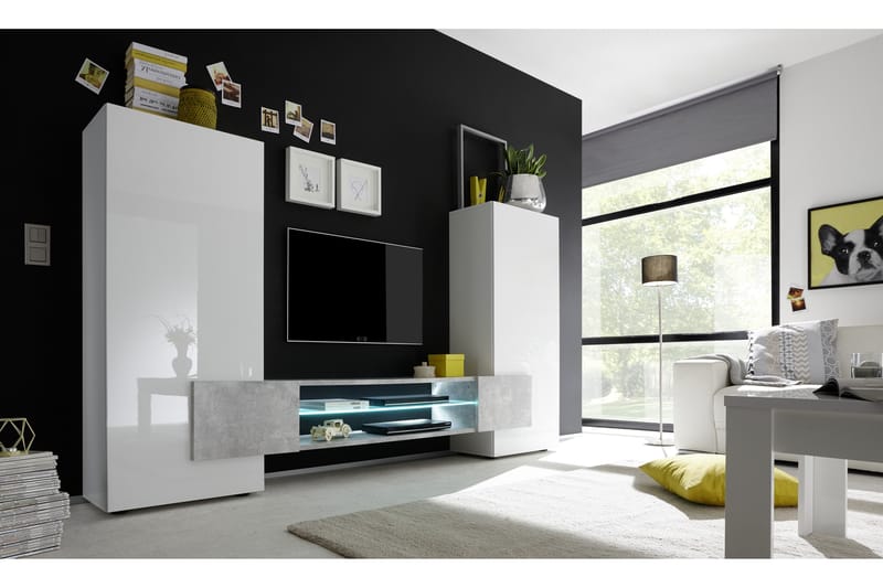 TV-møbel Aime 258 cm - Hvit|Betong - TV benk & mediabenk