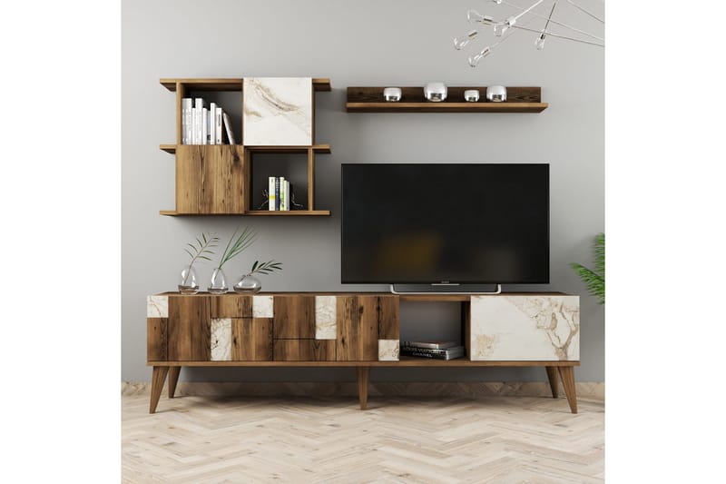 Alsacia Tv-møbelsett 180 cm - Hvit/Mørkebrun - Møbler - TV- & Mediamøbler - TV-møbelsett