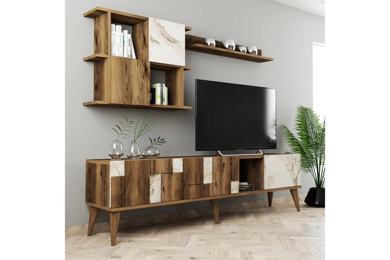 Alsacia Tv-møbelsett 180 cm - Hvit/Mørkebrun - Møbler - TV- & Mediamøbler - TV-møbelsett