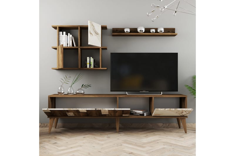 Alsacia Tv-møbelsett 180 cm - Hvit/Mørkebrun - Møbler - TV- & Mediamøbler - TV-møbelsett