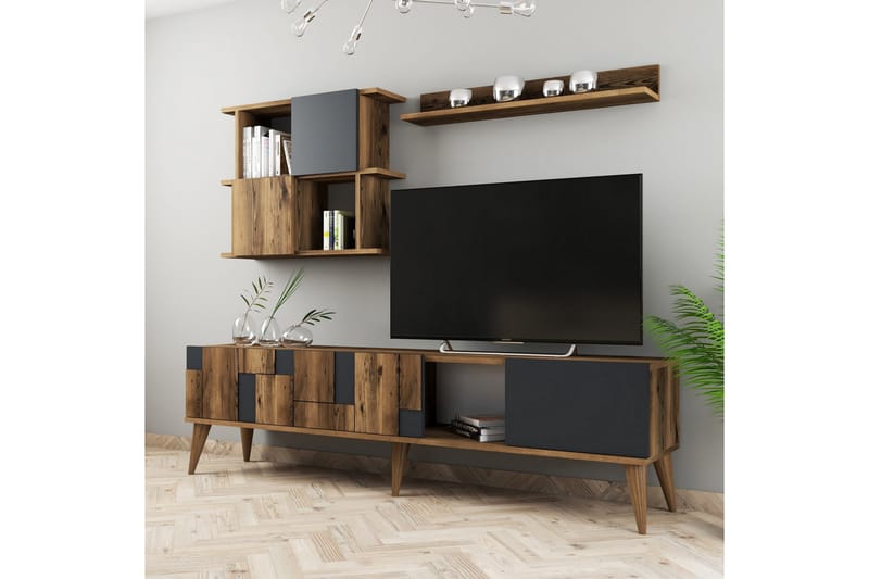 Alsacia Tv-møbelsett 180 cm - Mørkebrun/Antrasitt - Møbler - TV- & Mediamøbler - TV-møbelsett