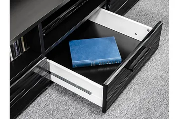 Apryl Modern TV mediamøbel med vitrineskap og LED-belysning - Svart / Tre / Glass - Møbler - TV- & Mediamøbler - TV-møbelsett