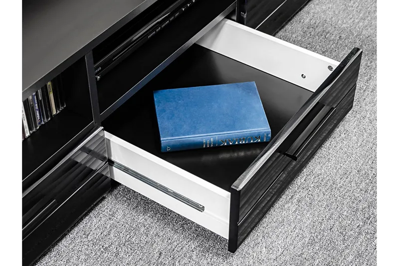 Apryl Modern TV mediamøbel med vitrineskap og LED-belysning - Svart / Tre / Glass - Møbler - TV- & Mediamøbler - TV-møbelsett