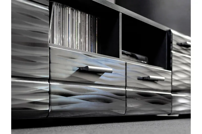 Apryl Modern TV mediamøbel med vitrineskap og LED-belysning - Svart / Tre / Glass - Møbler - TV- & Mediamøbler - TV-møbelsett