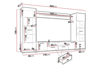 Apryl Modern TV mediamøbel med vitrineskap og LED-belysning - Svart / Tre / Glass - Møbler - TV- & Mediamøbler - TV-møbelsett