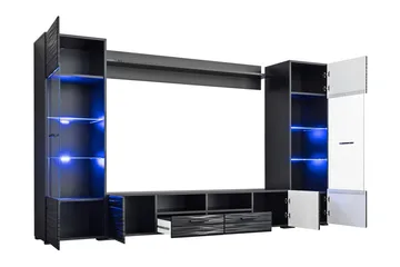 Apryl Modern TV mediamøbel med vitrineskap og LED-belysning - Svart / Tre / Glass - Møbler - TV- & Mediamøbler - TV-møbelsett