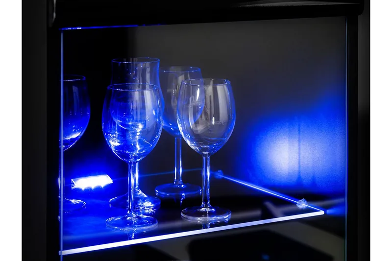 Apryl Modern TV mediamøbel med vitrineskap og LED-belysning - Svart / Tre / Glass - Møbler - TV- & Mediamøbler - TV-møbelsett