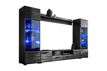 Apryl Modern TV mediamøbel med vitrineskap og LED-belysning - Svart / Tre / Glass - Møbler - TV- & Mediamøbler - TV-møbelsett