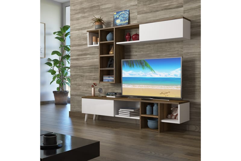 TV-møbelsett Betao Miyase 140 cm - Mørkebrun/Hvit - TV-møbelsett