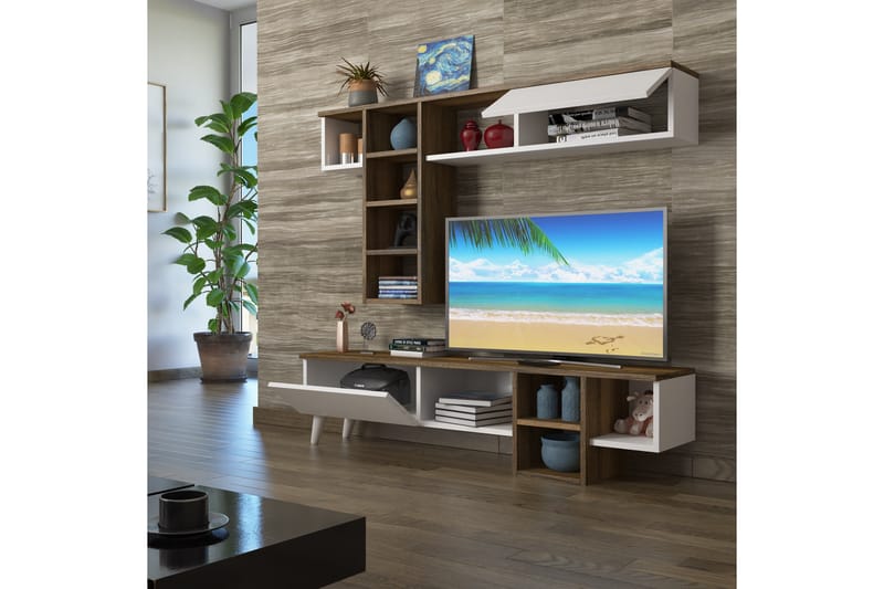 TV-møbelsett Betao Miyase 140 cm - Mørkebrun/Hvit - TV-møbelsett