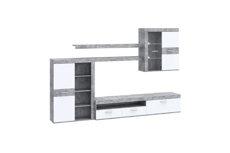 Dolnis Tv-møbelsett 41x300 cm - Hvit/Grå - Møbler - TV- & Mediamøbler - TV-møbelsett