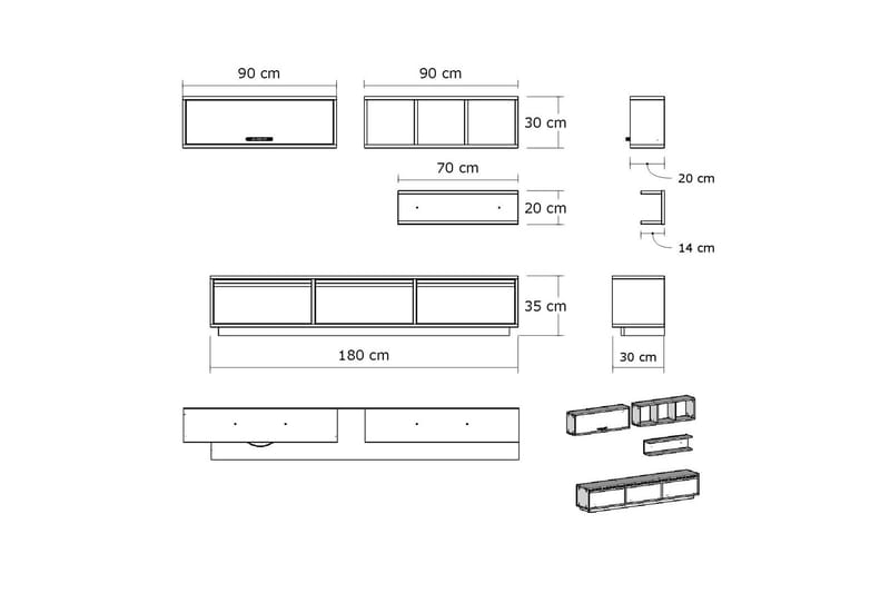 Elegancia Mediaoppbevaring 180 cm - Møbler - TV- & Mediamøbler - TV-møbelsett