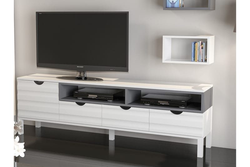Hejde TV-Benk 180 cm - Hvit/Grå - Møbler - TV- & Mediamøbler - TV-møbelsett