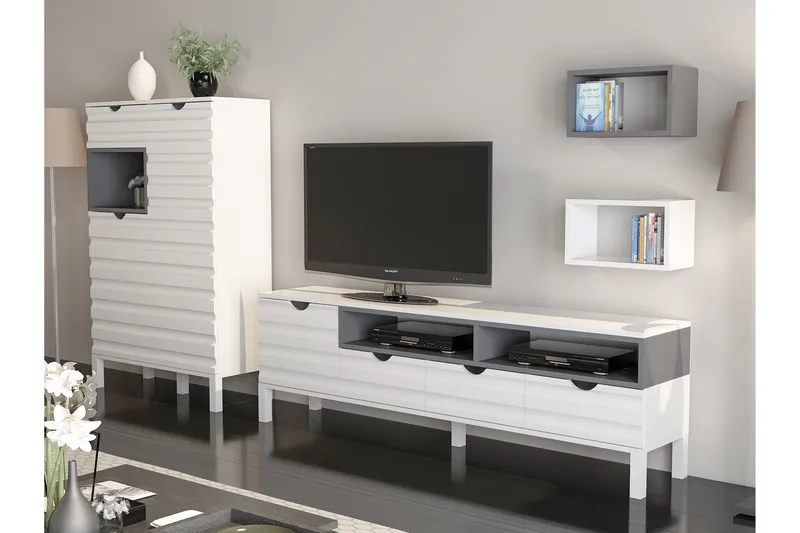 Hejde TV-Benk 180 cm - Hvit/Grå - Møbler - TV- & Mediamøbler - TV-møbelsett