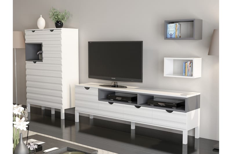 Hejde TV-Benk 180 cm - Hvit/Grå - Møbler - TV- & Mediamøbler - TV-møbelsett