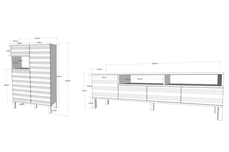 Hejde TV-Benk 180 cm - Hvit/Grå - Møbler - TV- & Mediamøbler - TV-møbelsett