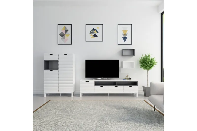 Hejde TV-Benk 180 cm - Hvit/Grå - Møbler - TV- & Mediamøbler - TV-møbelsett