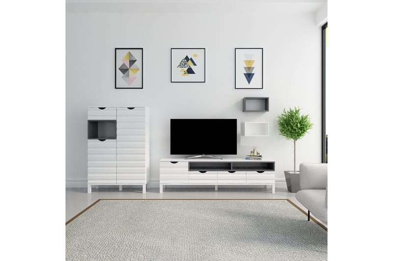 Hejde TV-Benk 180 cm - Hvit/Grå - Møbler - TV- & Mediamøbler - TV-møbelsett
