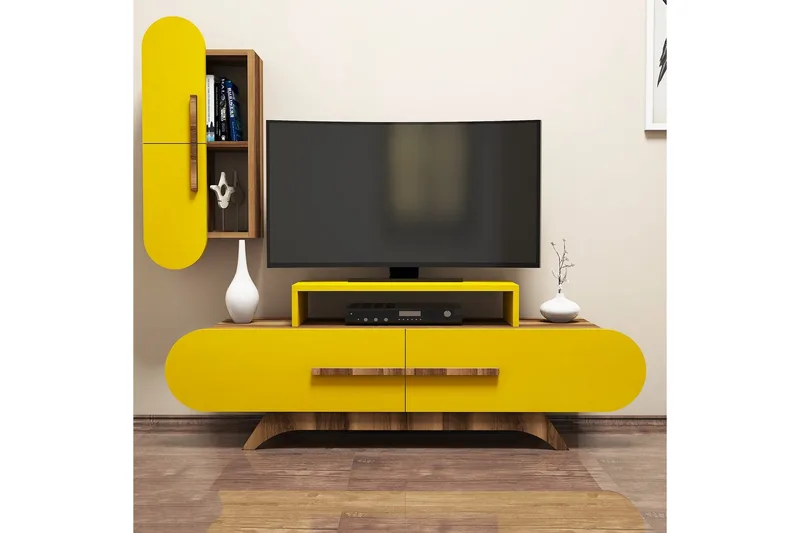Hovdane TV-Benk 145 cm, Brun/Gul
