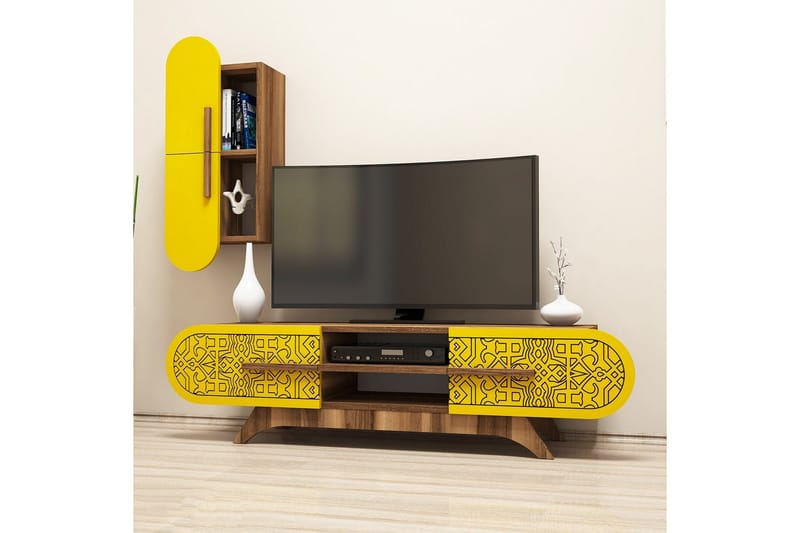 Hovdane TV-Benk 145 cm - Brun/Gul - Møbler - TV- & Mediamøbler - TV-møbelsett