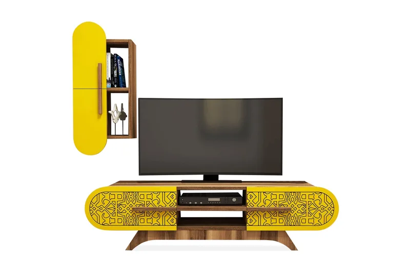 Hovdane TV-Benk 145 cm - Brun/Gul - Møbler - TV- & Mediamøbler - TV-møbelsett