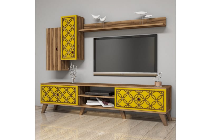 Hovdane TV-Benk 180 cm - Brun/Gul - Møbler - TV- & Mediamøbler - TV-møbelsett