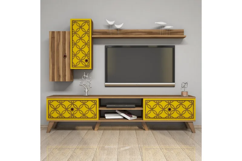 Hovdane TV-Benk 180 cm, Brun/Gul