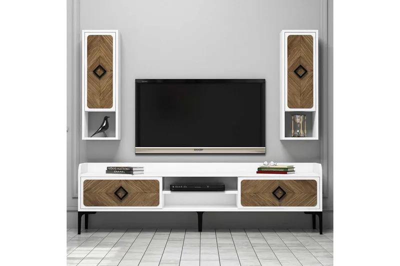 Hovdane TV-Benk 180 cm - Hvit/Brun - Møbler - TV- & Mediamøbler - TV-møbelsett