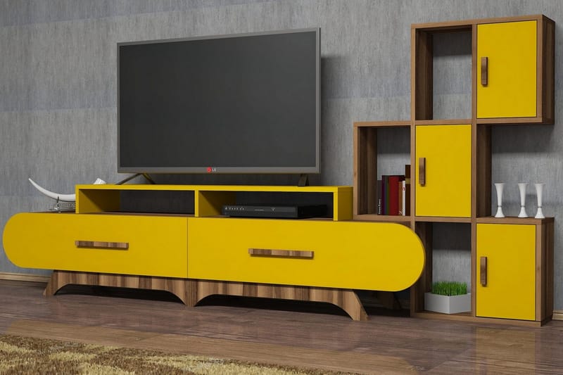 Hovdane TV-Benk 205 cm - Brun/Gul - Møbler - TV- & Mediamøbler - TV-møbelsett