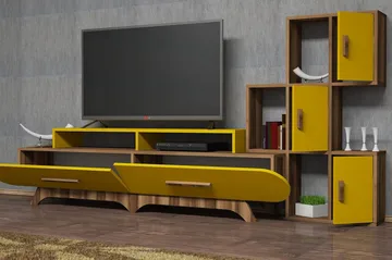 Hovdane TV-Benk 205 cm - Brun/Gul - Møbler - TV- & Mediamøbler - TV-møbelsett