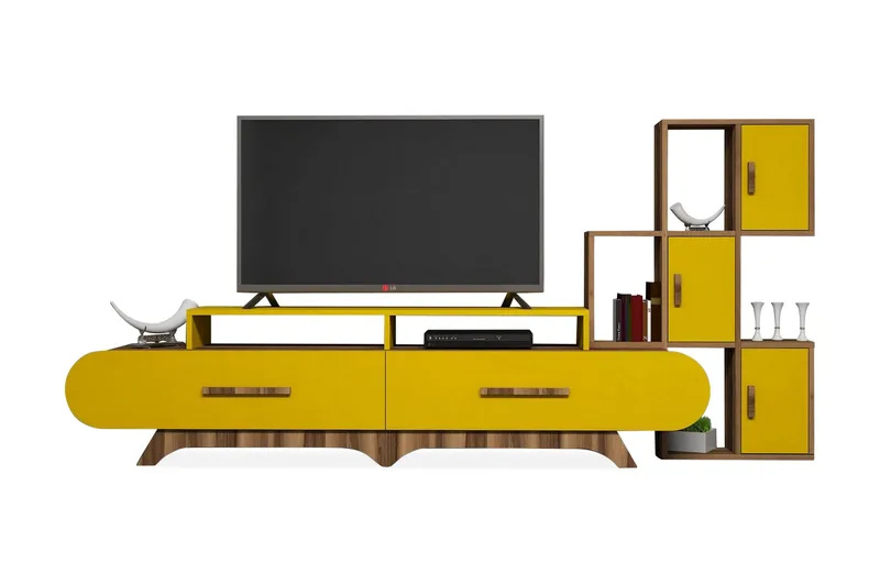 Hovdane TV-Benk 205 cm - Brun/Gul - Møbler - TV- & Mediamøbler - TV-møbelsett