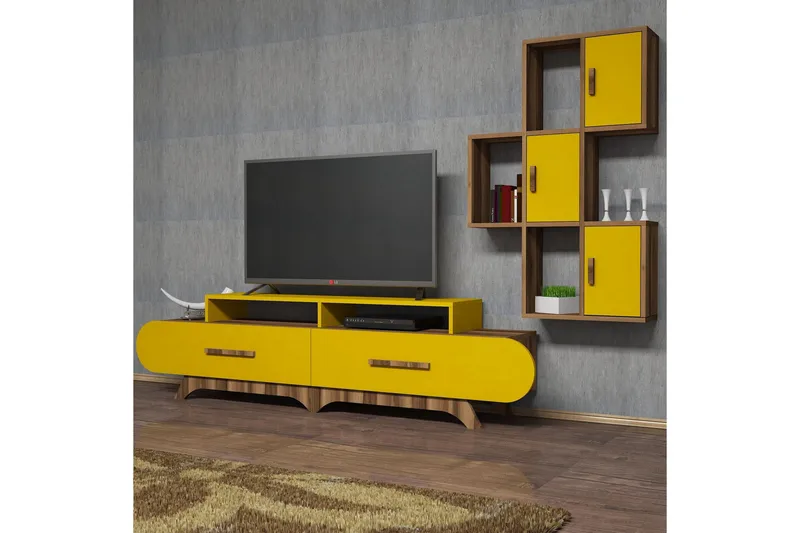 Hovdane TV-Benk 205 cm - Brun/Gul - Møbler - TV- & Mediamøbler - TV-møbelsett