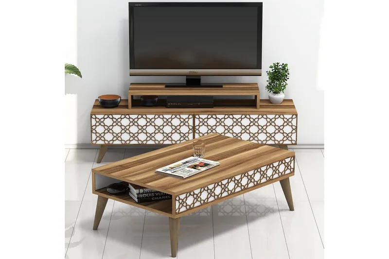 Hovdane TV-Møbelsett 140 cm - Brun/Hvit - Møbler - TV- & Mediamøbler - TV-møbelsett