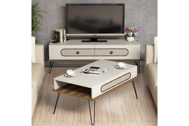 Hovdane TV-møbelsett 145 cm, Brun/Hvit