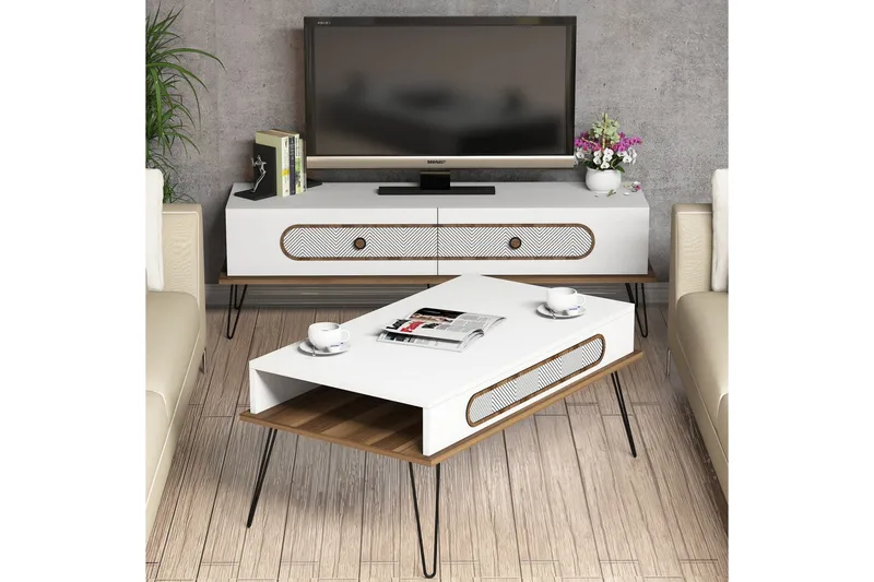Hovdane TV-Møbelsett 145 cm - Hvit - Møbler - TV- & Mediamøbler - TV-møbelsett