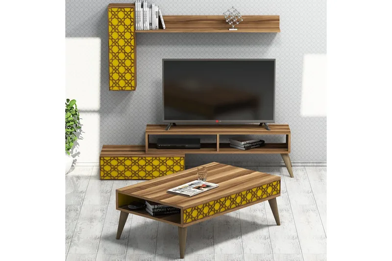 Hovdane TV-Møbelsett 150 cm, Brun/Gul