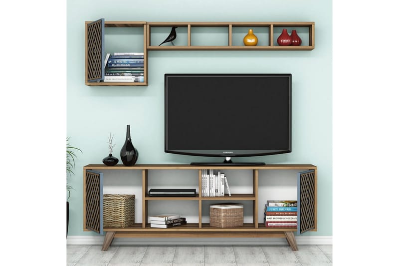 Hovdane TV-møbelsett 160 cm - Blå/Brun - Møbler - TV- & Mediamøbler - TV-møbelsett