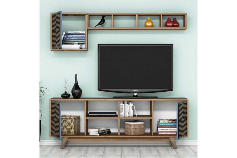 Hovdane TV-møbelsett 160 cm - Brun/Blå - Møbler - TV- & Mediamøbler - TV-møbelsett