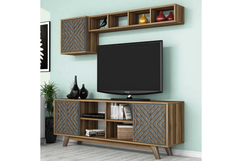 Hovdane TV-møbelsett 160 cm - Brun/Blå - Møbler - TV- & Mediamøbler - TV-møbelsett