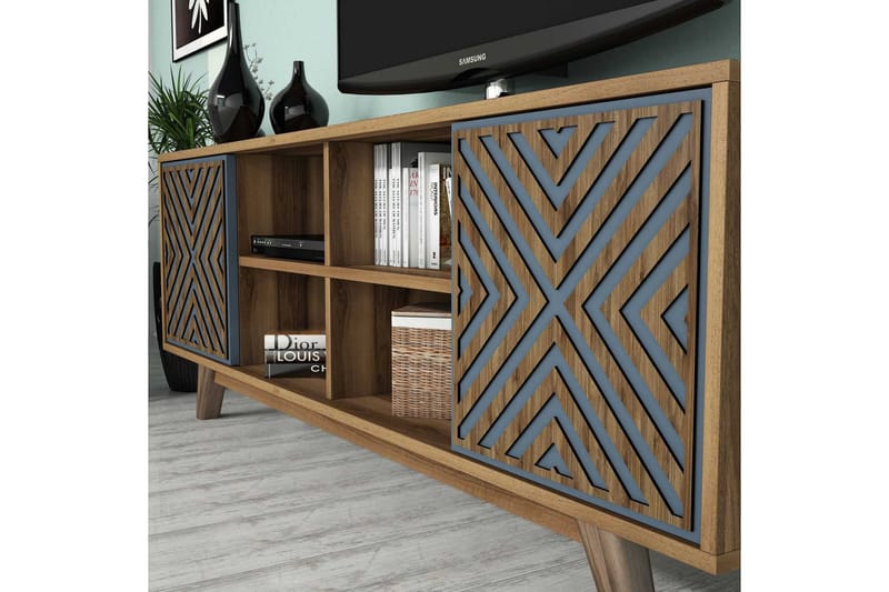 Hovdane TV-møbelsett 160 cm - Brun/Blå - Møbler - TV- & Mediamøbler - TV-møbelsett