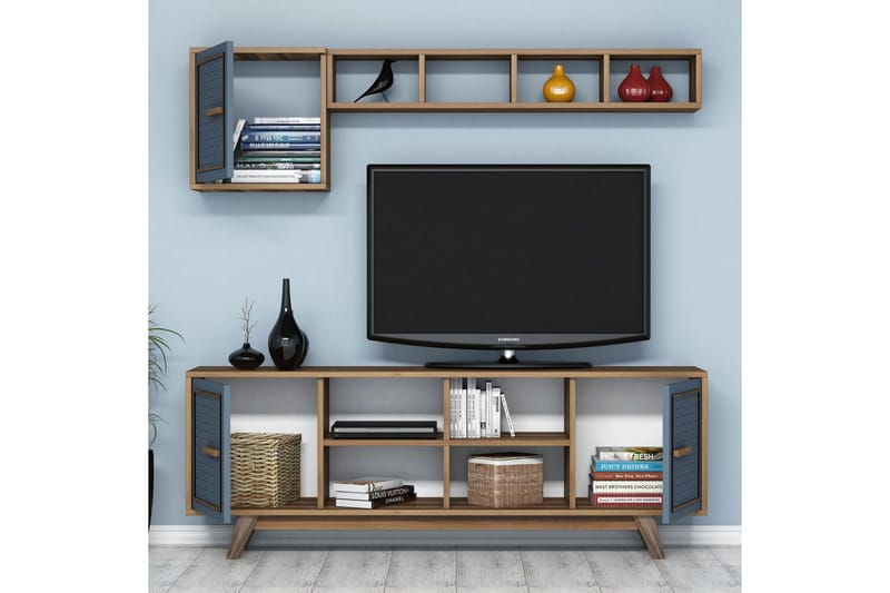 Hovdane TV-møbelsett 160 cm - Brun/Blå - Møbler - TV- & Mediamøbler - TV-møbelsett