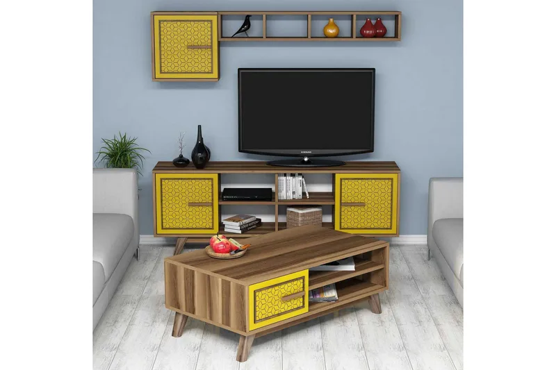 Hovdane TV-Møbelsett 160 cm - Brun/Gul - Møbler - TV- & Mediamøbler - TV-møbelsett
