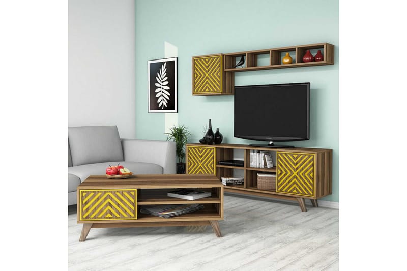 Hovdane TV-Møbelsett 160 cm - Brun/Gul - Møbler - TV- & Mediamøbler - TV-møbelsett